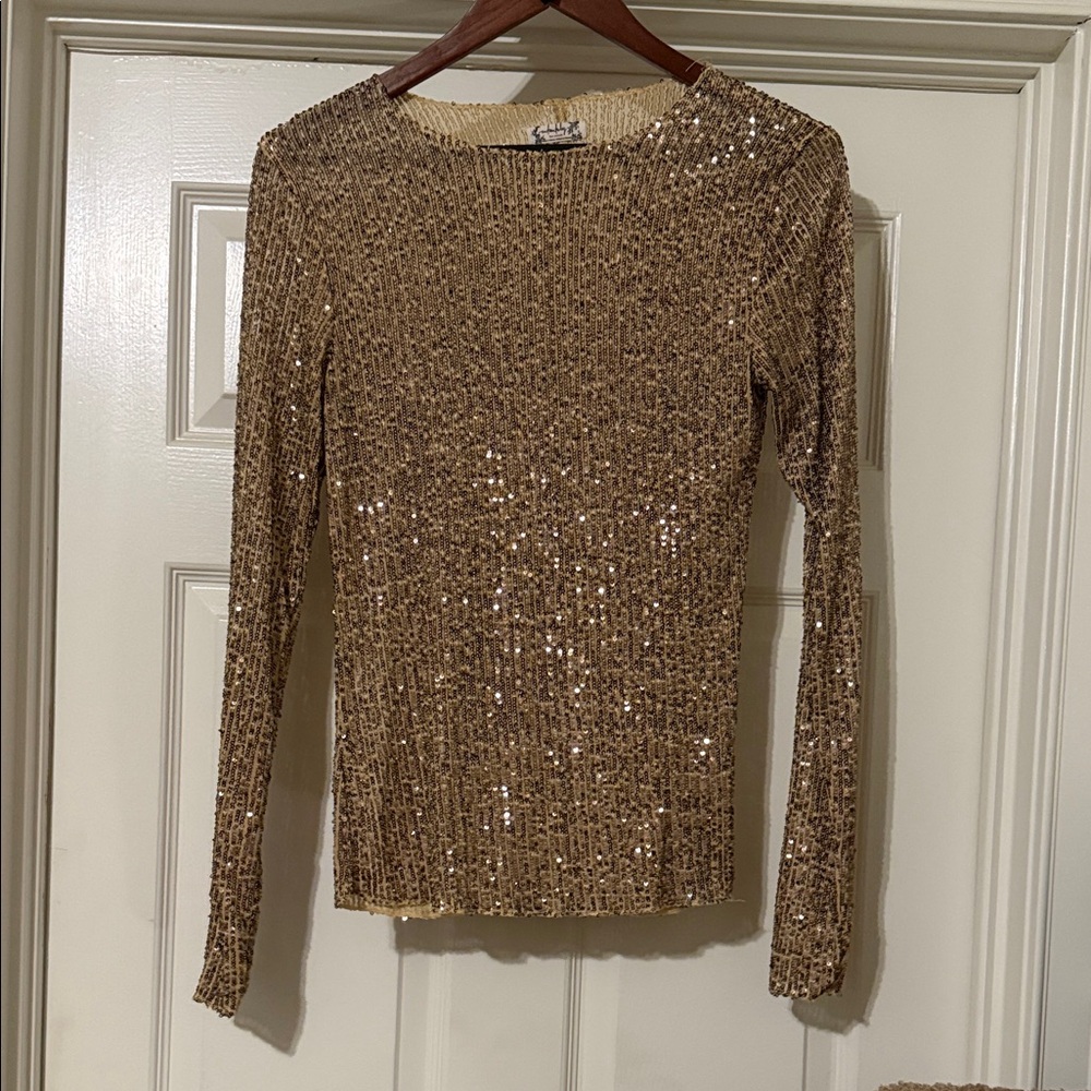 NWOT Free People-Sequin Gold Women's Top